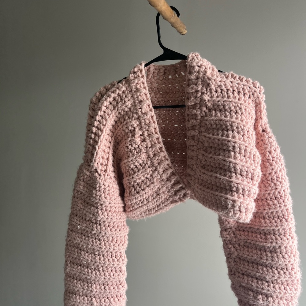 Chunky Knit Pink Cropped Jacket
